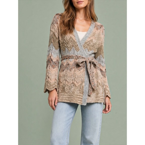 Anthropologie Sweaters - MEADOW RUE x ANTHROPOLOGIE Chevron Alpaca Wool Belted Cardigan Sweater